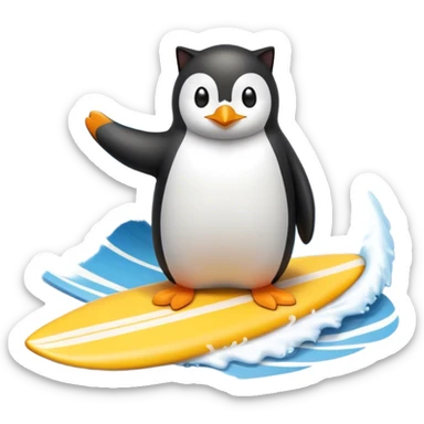 Un chat qui fais du surf avec un pingouin  sticker