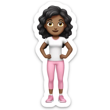 white girl black hair with light pink clothes exercising sticker