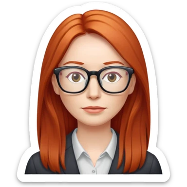 middle age Red head long straight hair pale skin wearing glasses sticker