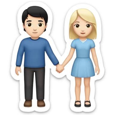 White man with black hair and white girl with blonde hair holding hands sticker