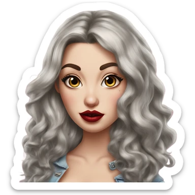 Caucasian Hyper realistic ￼Pinup long dark hair and tattoos big lips sticker