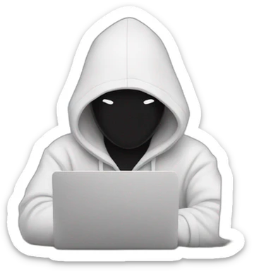 programmer with hoodie hood, no face and a laptop sticker