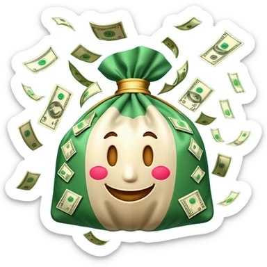 

3D emoji style, big bag of money, flying dollar bills, rich casino vibe, smooth lighting, high detail, clean edges, transparent background



 sticker
