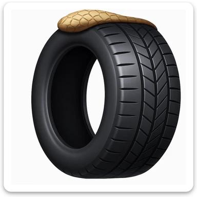 Create a tire emoji that looks exactly like the reference image in iOS emoji style. The emoji should have a 3D appearance with shiny, smooth gradients, soft shadows, and realistic tire texture, capturing the classic emoji look. Add a subtle highlight to the tread. sticker