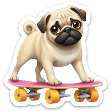 Pug rollerskating sticker