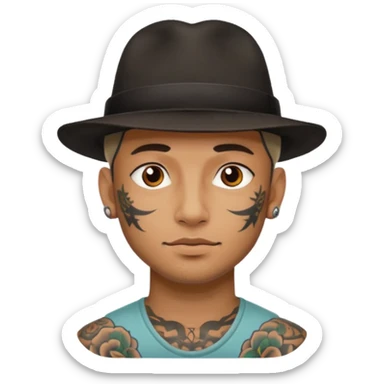 hat wearing tattooed man head sticker