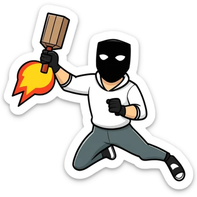 man with a black mask like a thief holding dynamite in his hand, dynamic pose sticker