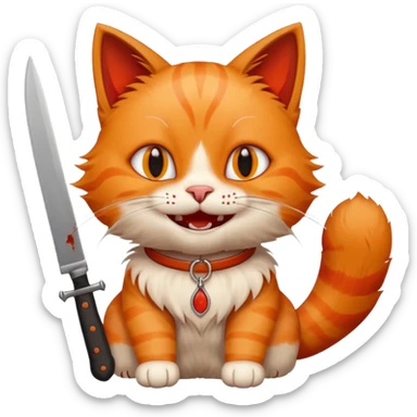 a smile cat, it's hands have a knife with blood sticker