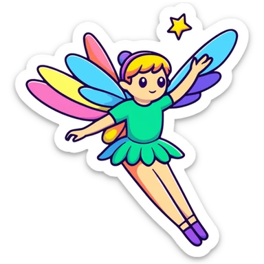 Iridescent fairy flying twinkle rainbow neon sticker