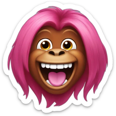 Female Orangutan laughing with pink hair sticker