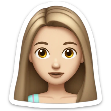 Really White girl long brown hair skinny girl with straight hair, thin face and makeup from head to chest And black eyes sticker