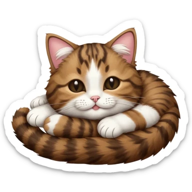 dark brown tabby and white cat in funny positions upside down with eyes closed sticker