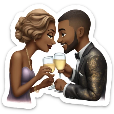 Romantic date for beautiful tattooed couple drinking champagne  sticker