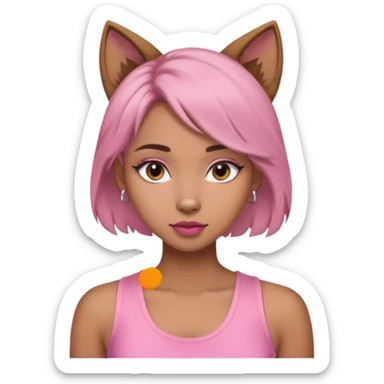 chica morena clara, corte de cabello wolf cut medio, con una blusa de tirantes simple, rosa y coquette sticker