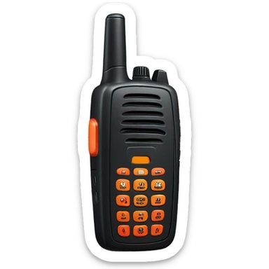 black walkie talkie with red-orange button on side sticker