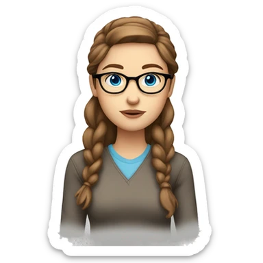 thinking white girl with blue eyes, brown hair, glasses, long sleeves sticker