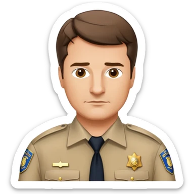 Nathan Fillion as John Nolan from The Rookie, police officer with short hair and uniform sticker