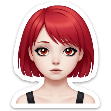 girl with red hair and side bang and emo eyeliner and pale sticker