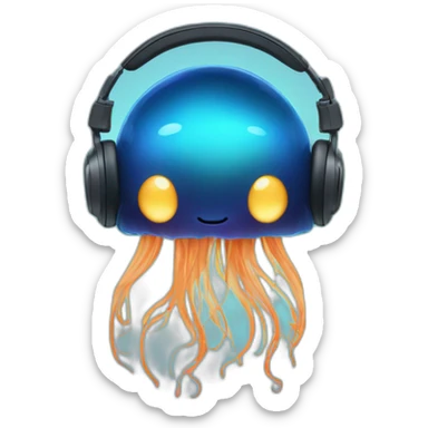 Blue Moonlight jellyfish with headphones no face sticker