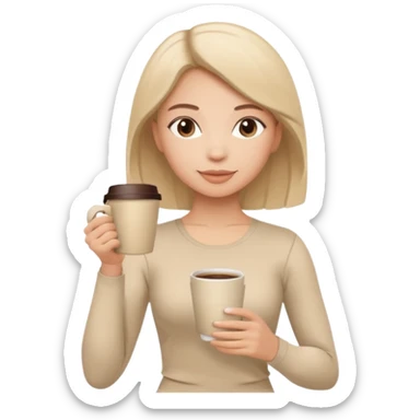 Girl in beige Pilates style holding coffee in her hands sticker
