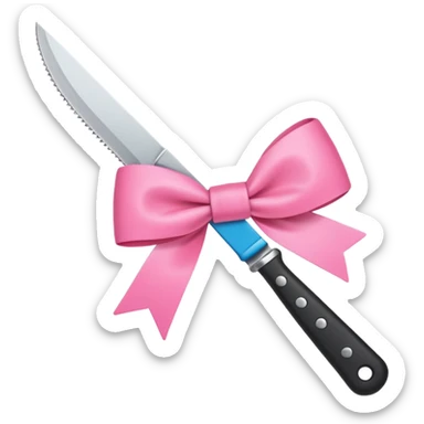 Kitchen knife with a pink bow tied around the handle, emoji style, simple, flat vector, white background, only one object sticker