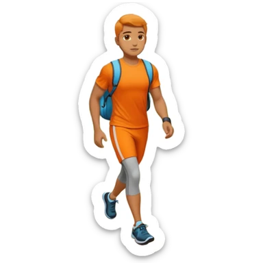 mach mir eine atheltischen typen mit orangener fitness kleidung der gerade einen sapziergang macht sticker