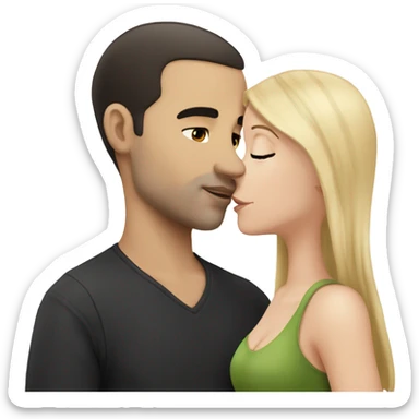 White girl dark hair kissing mixed bald man sticker