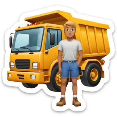 Man with big butt  standing in front of a dump truck  sticker