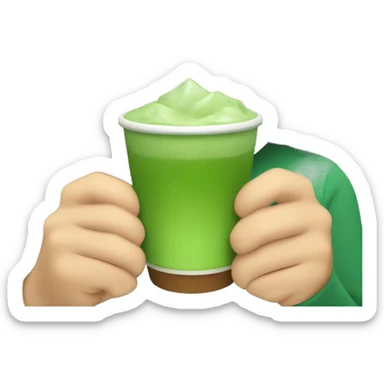 Beautiful girl with brawn hair holding cup of iced matcha  sticker