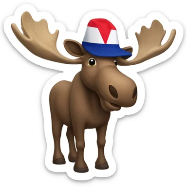 A moose with a beret and a French flag sticker