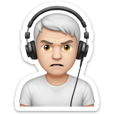 Male, angry, wearing headphone having mic, t-shirt 
 sticker