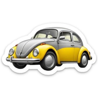 Grey cat on yellow volkswagen beetle sticker