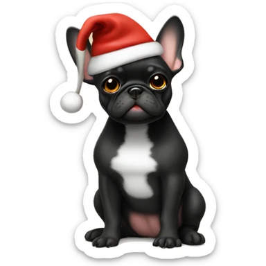 Mostly Black frenchie with tan paws wearing Santa hat and sitting sticker