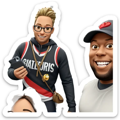 happy couple indoors with accessories sticker