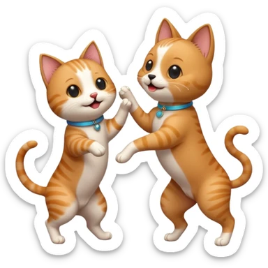 a cat and a dog dancing together, joyful and cute sticker