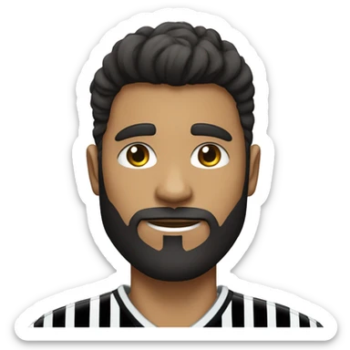 una persona blanca con barba negra ojos negros y pelo negro para arriba y una camisa de rayas celestes y blancas con una pelota de futbol sticker