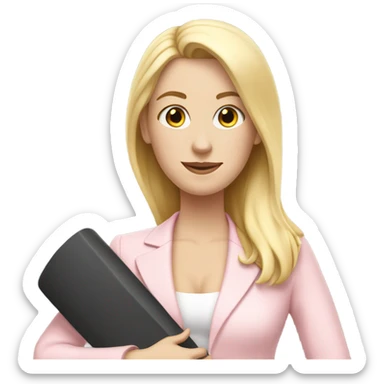 A blonde white girl in a light pink suit with a fitness mat sticker