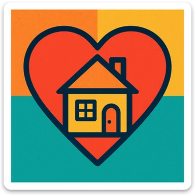a heart and a house together, symbolizing love at home, warm and inviting style sticker