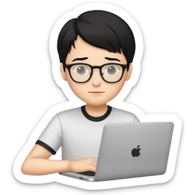 un estudiante con lentes y su laptop CON CAMISA Y CABELLO NEGRO sticker