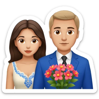 Couple learning each others language  in Montenegro russian man and elegant  Latina girl delicate flowers and mountains in the background  sticker