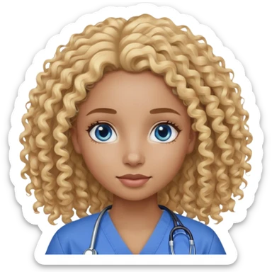 African girl with curly blonde hair blue eyes in scrubs  sticker