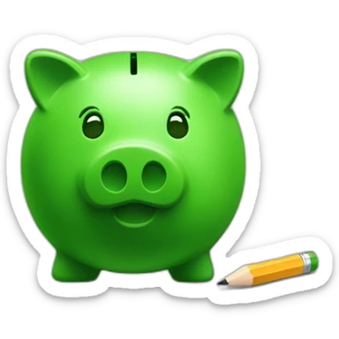green piggybank holding a pencil sticker