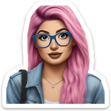 Photo Realistic kylie jenner stylish pink hair BLUE eyes and glasses happy  sticker