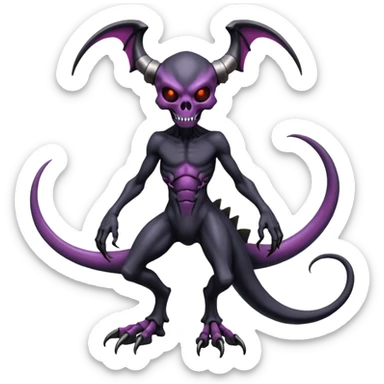 Shiny Horned Futuristic Badass Demonic Spectral Dusky Spooky Skull-faced Cool Hot Stylish Handsome Alien-Salandit-Darkrai-Genesect-Fakémon-fusion (full body) sticker