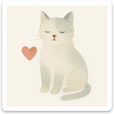 a cat with a heart, watercolor style sticker
