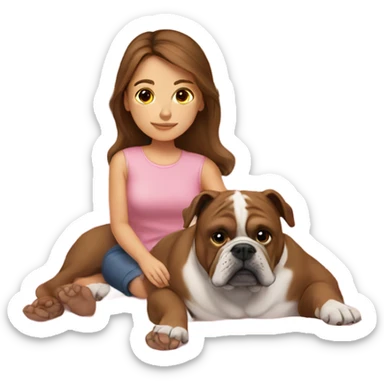 girl in pink bed with brown hair and bulldog sticker