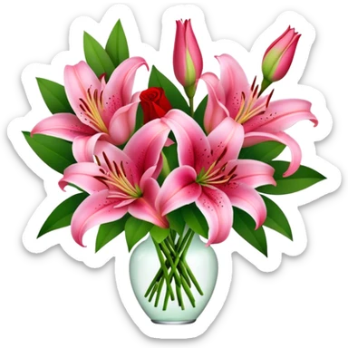 Rosa Lilien und rote Rosen sticker