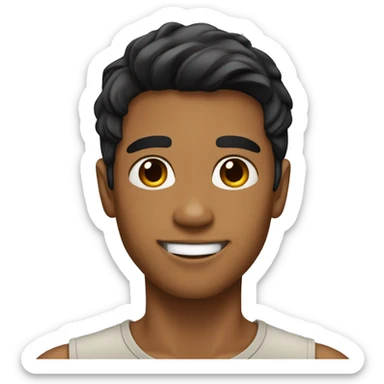 A young man with caramel brown skin, slightly longer black hair, a smiling face without a beard.  sticker