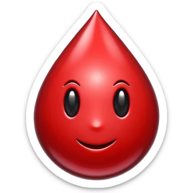 single blood drop emoji sculpted from dark liquid metal, glossy surface, dramatic reflections, futuristic minimal 3D style, isolated on white sticker