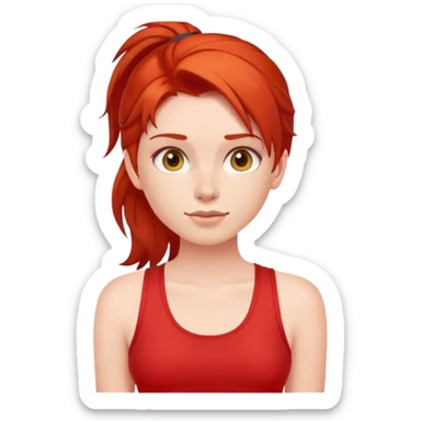 A red-haired girl with fair skin in a red tank top sticker